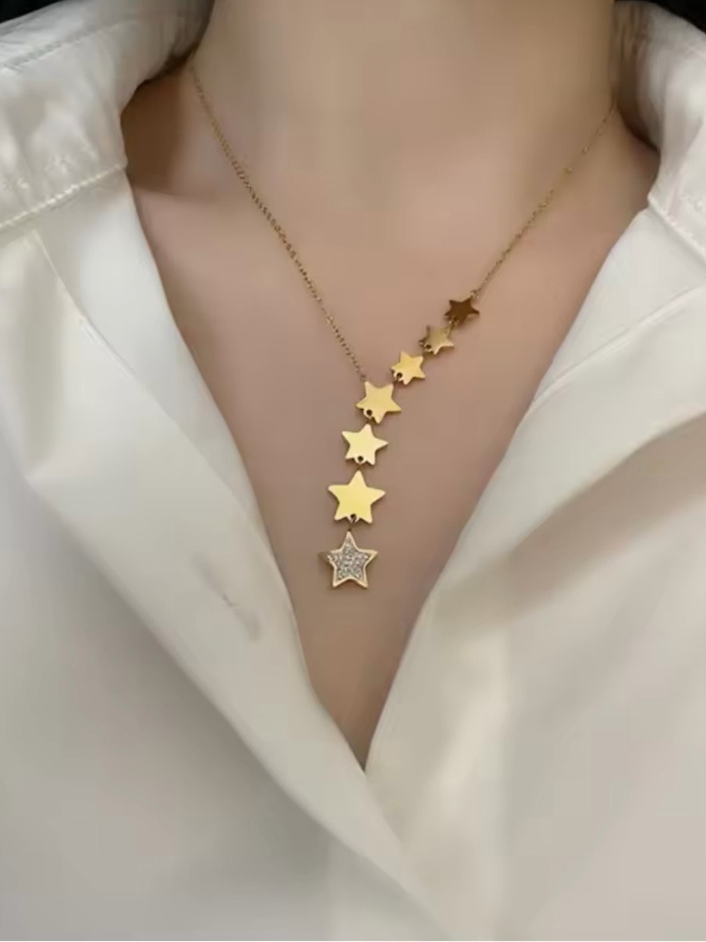 Gold Star Cascade Necklace - Elegant Women Jewelry